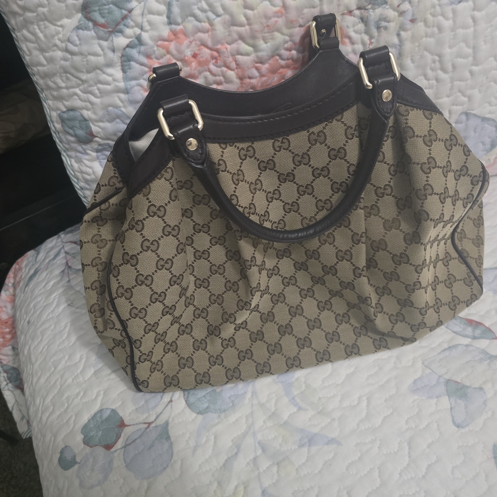 Gucci Monogram Beige and Dark Brown Shoulder Bag